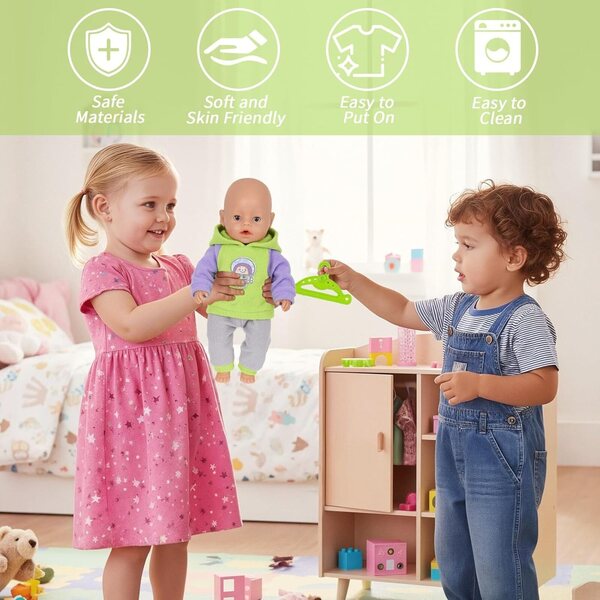 4-teiliges grünes Bekleidungsset für Puppen 30-45 cm mit Sweatshirt, Hose und Socken