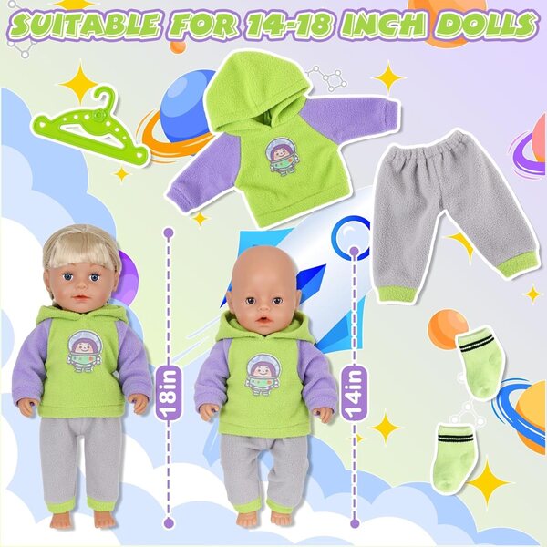 4-teiliges grünes Bekleidungsset für Puppen 30-45 cm mit Sweatshirt, Hose und Socken