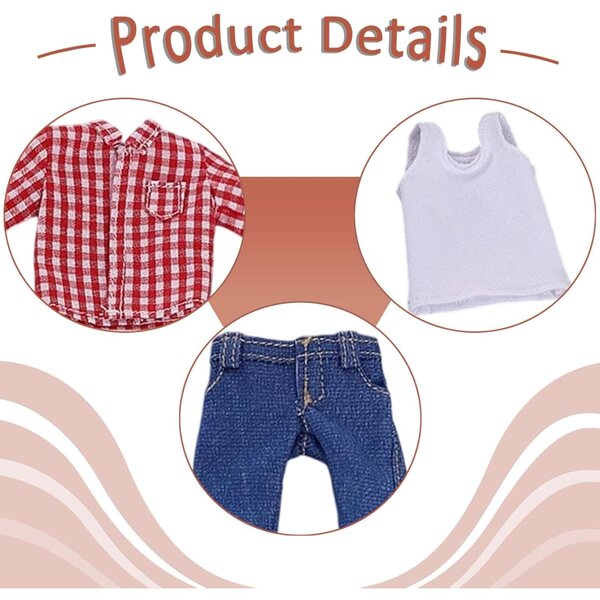 1/12 männliches Puppenoutfit, realistisches und lässiges Hemd, Jeans und Weste aus Stoff