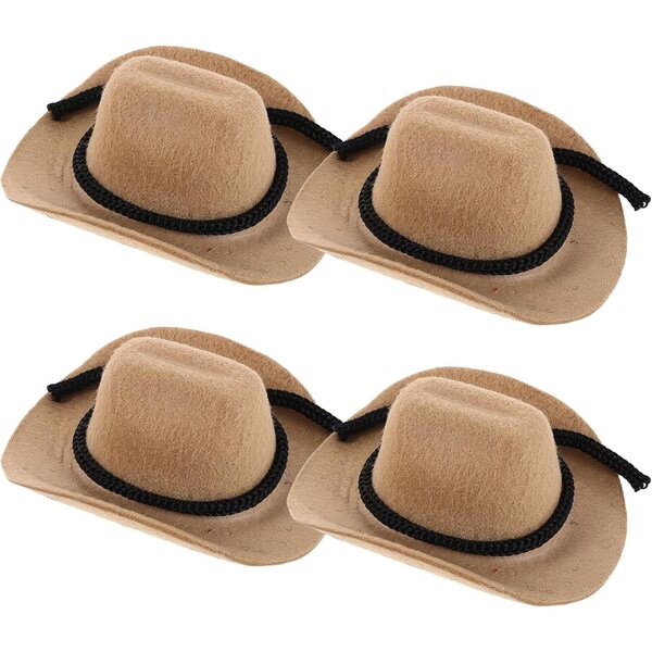KOMBIUDA Mini Cappelli da Cowboy Beige per Bambole - Set da 4 Pezzi 8 cm Floccati