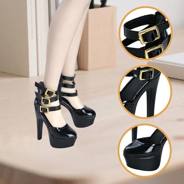 F Fityle Sandalen mit 1:6-Absatz für 12-Zoll-Actionfiguren mit Knöchelriemen
