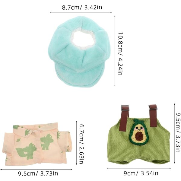 Mikinona Vestiti per Bambole in Peluche con Salopette Avocado e Cappello Verde