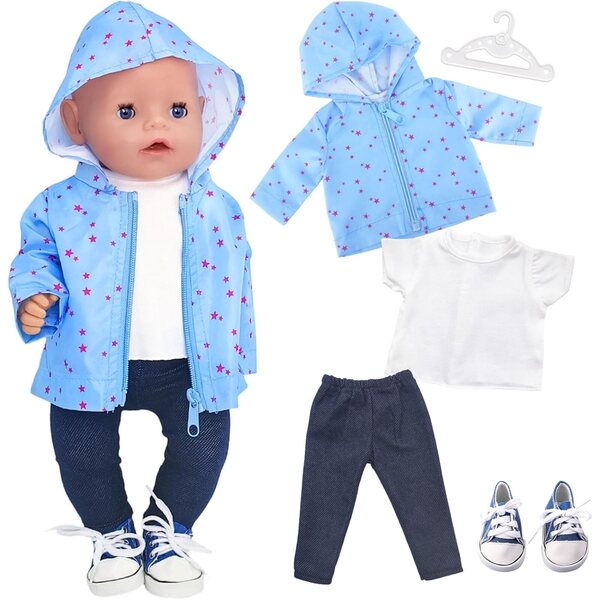 Set mit 5 Kleidungsstücken für 35–45 cm große Puppen mit blauem Stern-Sweatshirt, T-Shirt, Hose und Schuhen