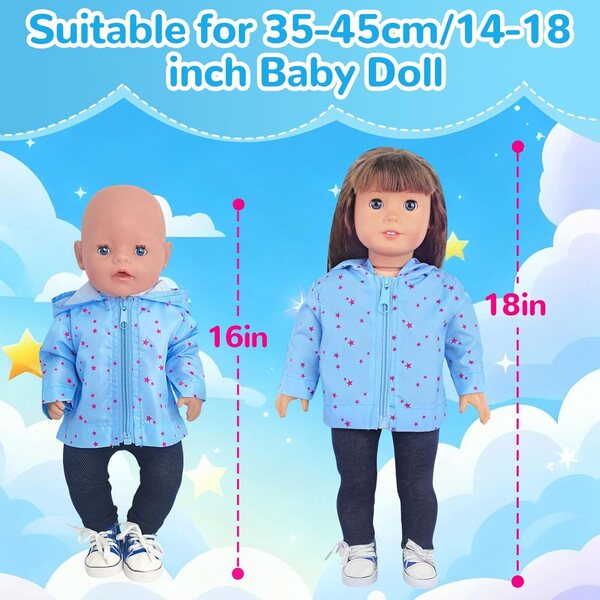 Set mit 5 Kleidungsstücken für 35–45 cm große Puppen mit blauem Stern-Sweatshirt, T-Shirt, Hose und Schuhen