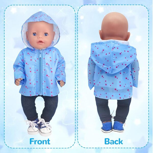 Set mit 5 Kleidungsstücken für 35–45 cm große Puppen mit blauem Stern-Sweatshirt, T-Shirt, Hose und Schuhen