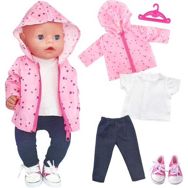 Set vestiti rosa per bambole 35-45 cm WanderGo, completo 5 pezzi con giacca e scarpe