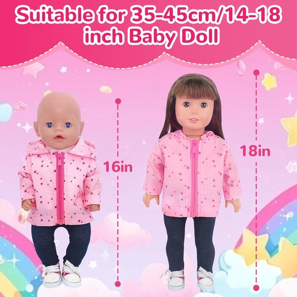 Set vestiti rosa per bambole 35-45 cm WanderGo, completo 5 pezzi con giacca e scarpe