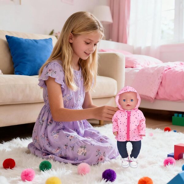 Set vestiti rosa per bambole 35-45 cm WanderGo, completo 5 pezzi con giacca e scarpe