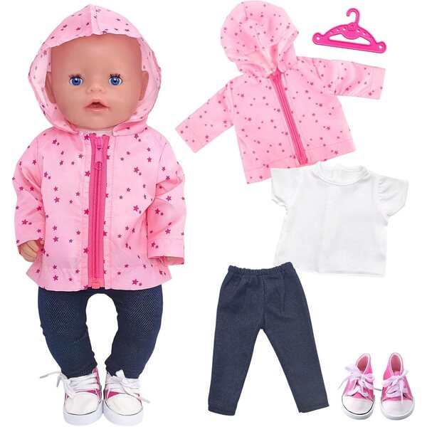 Set vestiti rosa per bambole 35-45 cm WanderGo, completo 5 pezzi con giacca e scarpe