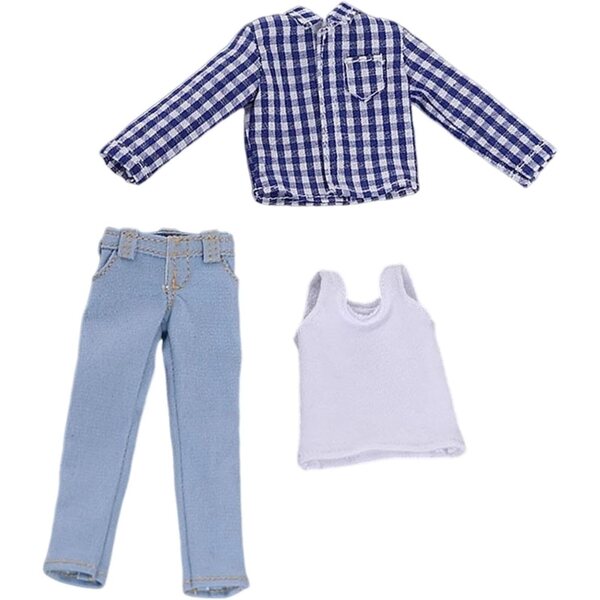 kowaku Abbigliamento 1/12 per Bambole Maschili – Gilet, Maglietta e Jeans Blu