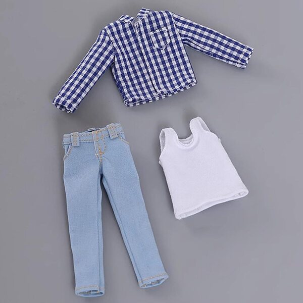 kowaku Abbigliamento 1/12 per Bambole Maschili – Gilet, Maglietta e Jeans Blu