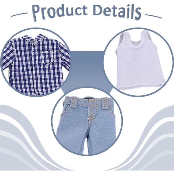 kowaku Abbigliamento 1/12 per Bambole Maschili – Gilet, Maglietta e Jeans Blu