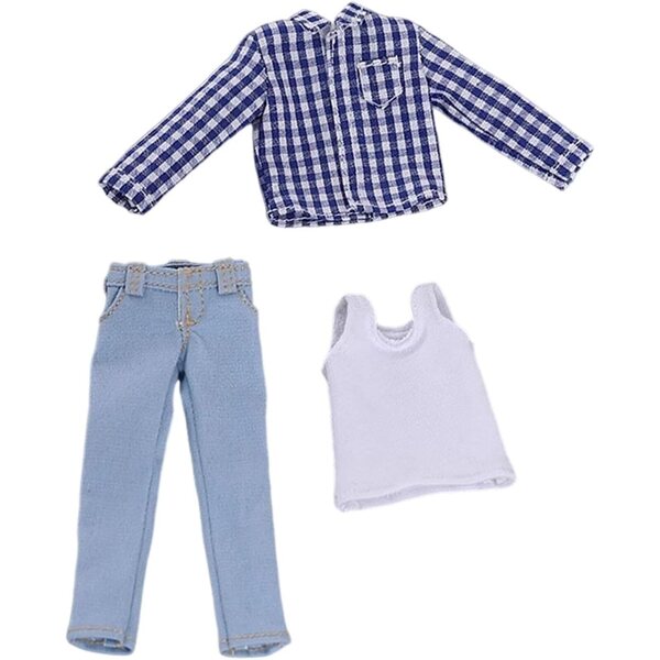 kowaku Abbigliamento 1/12 per Bambole Maschili – Gilet, Maglietta e Jeans Blu