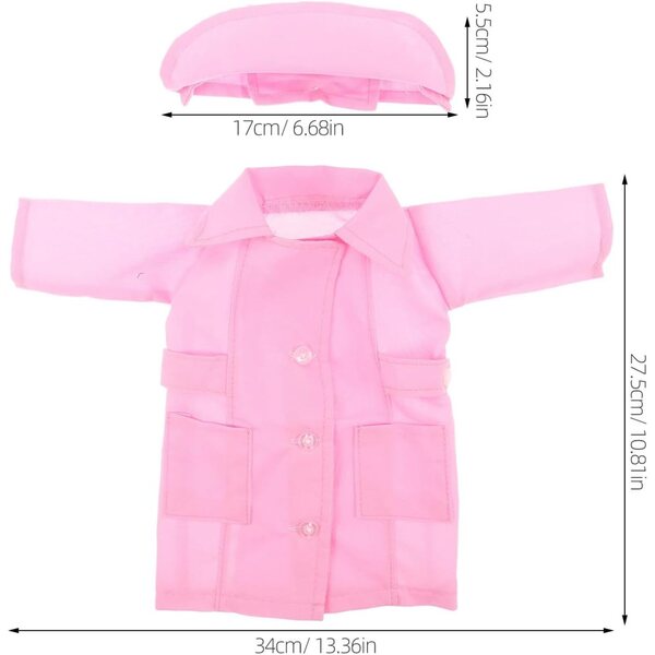 Gatuida Vestito Infermiera per Bambola 45 cm - Set Costume e Strumenti Medici Lavabili