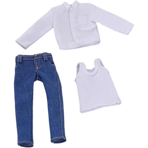 1/12 Herren-Freizeitkleidung für männliche Puppen – realistische Weste, Weste und Jeans