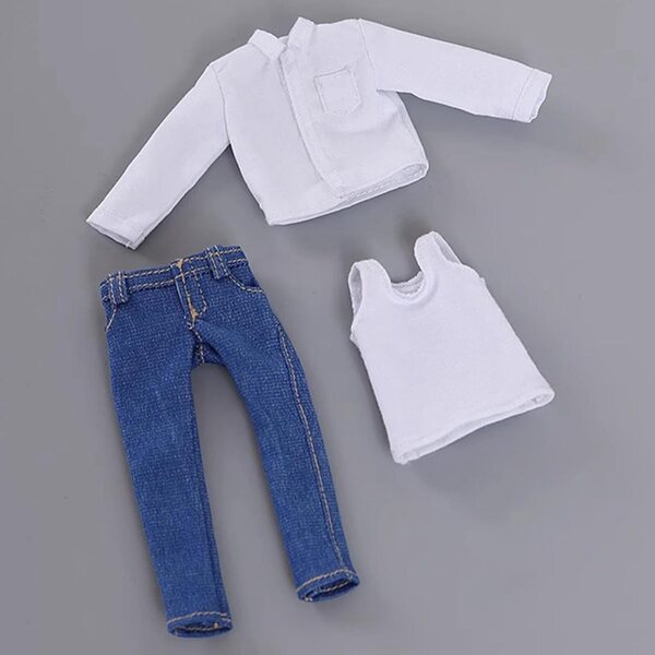 1/12 Herren-Freizeitkleidung für männliche Puppen – realistische Weste, Weste und Jeans