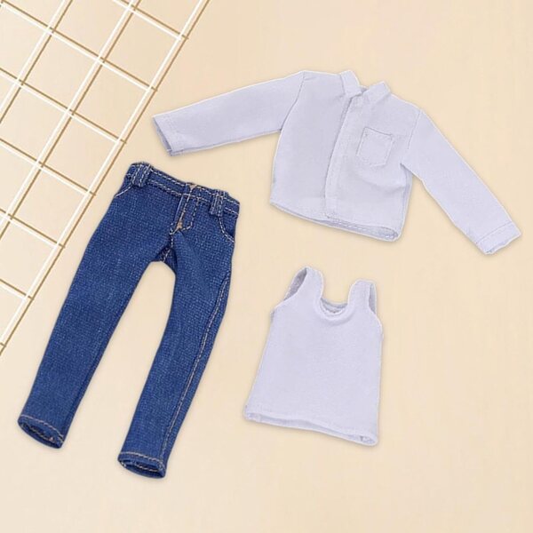 1/12 Herren-Freizeitkleidung für männliche Puppen – realistische Weste, Weste und Jeans