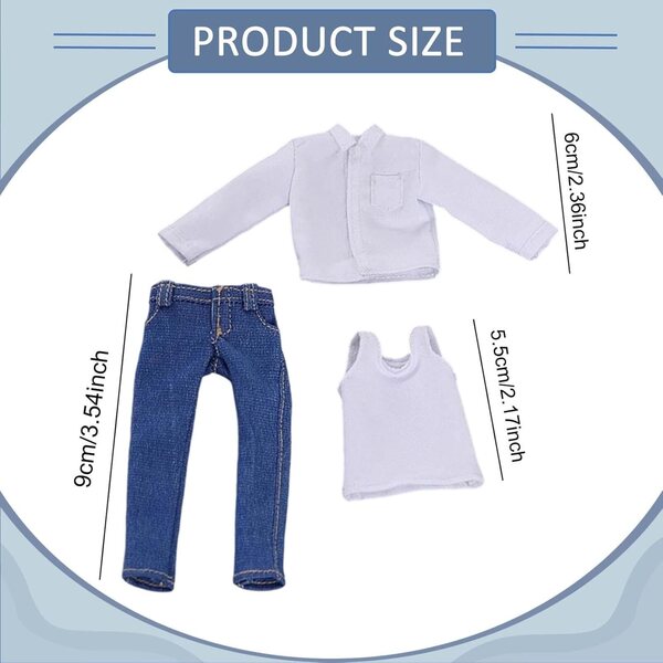 1/12 Herren-Freizeitkleidung für männliche Puppen – realistische Weste, Weste und Jeans