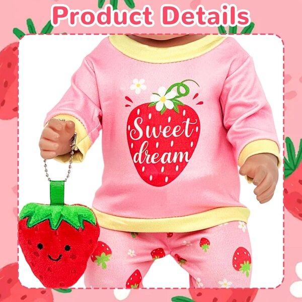 Kleidungsset für Puppen 35–45 cm Orizizhic – Erdbeeroberteil, Hose, Hausschuhe und Accessoires