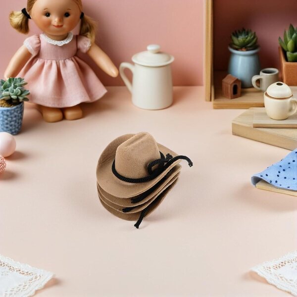 4 Mini Cappelli Cowgirl Bianchi per Bambole Accessori Western e Decorazioni Torte