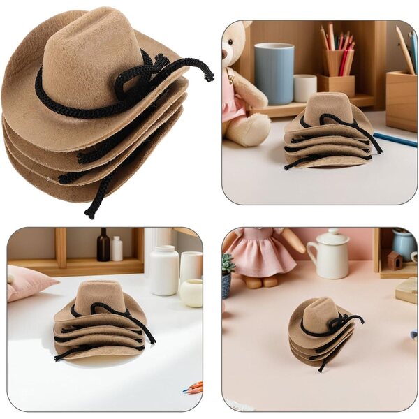 4 Mini Cappelli Cowgirl Bianchi per Bambole Accessori Western e Decorazioni Torte