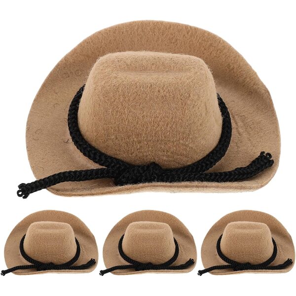 ERINGOGO Mini-Cowboyhüte mit Flockeffekt – 4 Stück Western-Zubehör für Puppen und Dekorationen