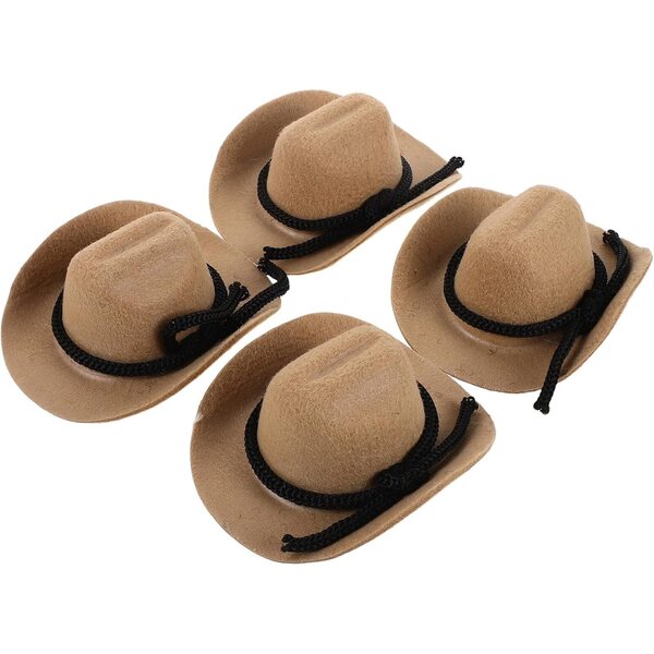 4 Mini Cappelli Cowboy per Bambole Beige Accessori Western per Artigianato e Decorazioni