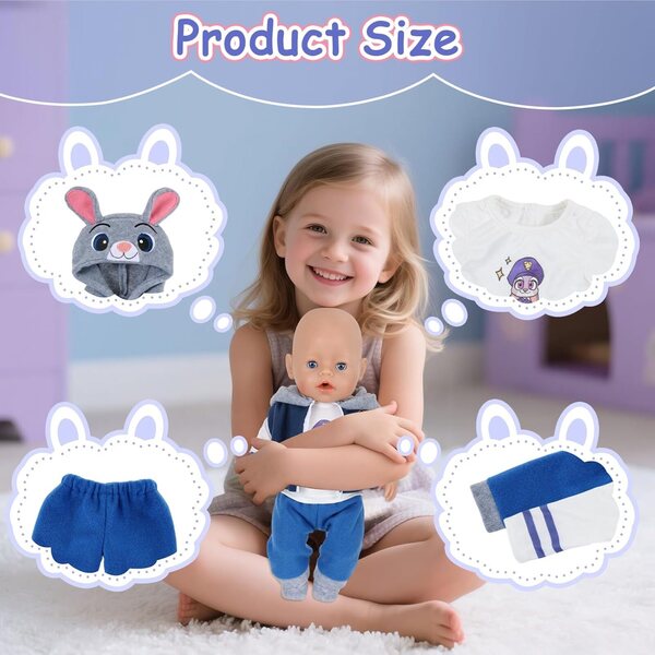Abbigliamento per Bambole 14-18 Pollici con Coniglietto Blu - Carreuty