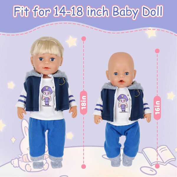 Abbigliamento per Bambole 14-18 Pollici con Coniglietto Blu - Carreuty