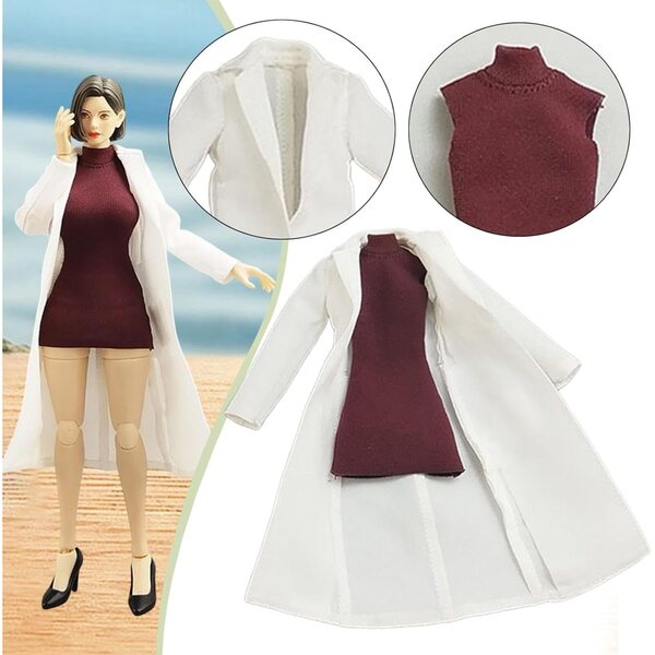 Rotes Minikleid und weißer Mantel für 1:12 Puppen – Schickes Outfit für 6-Zoll-Figuren