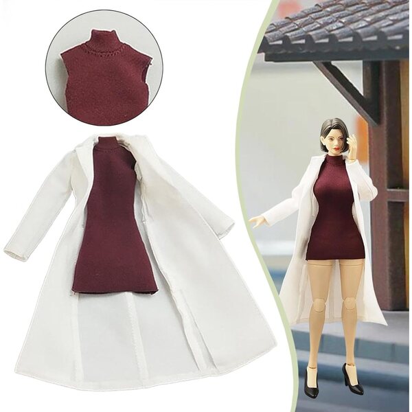 Rotes Minikleid und weißer Mantel für 1:12 Puppen – Schickes Outfit für 6-Zoll-Figuren