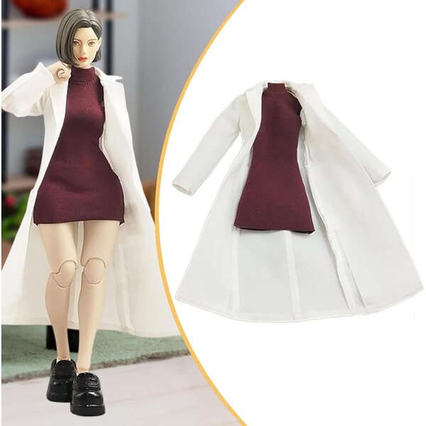 Rotes Minikleid und weißer Mantel für 1:12 Puppen – Schickes Outfit für 6-Zoll-Figuren
