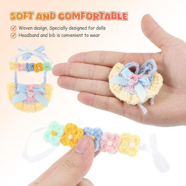 VICASKY Blumenstirnband und Baumwolllätzchen für 17-cm-Puppen – weiches und atmungsaktives Zubehör-Set