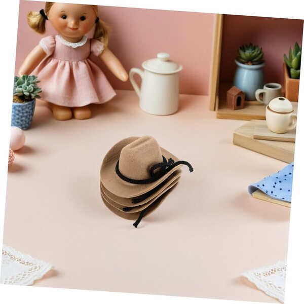 BESTonZON Mini-Cowboyhüte 4 Stück Beige für Puppen und Basteldekorationen