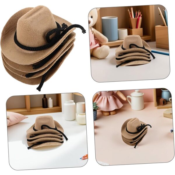 BESTonZON Mini-Cowboyhüte 4 Stück Beige für Puppen und Basteldekorationen