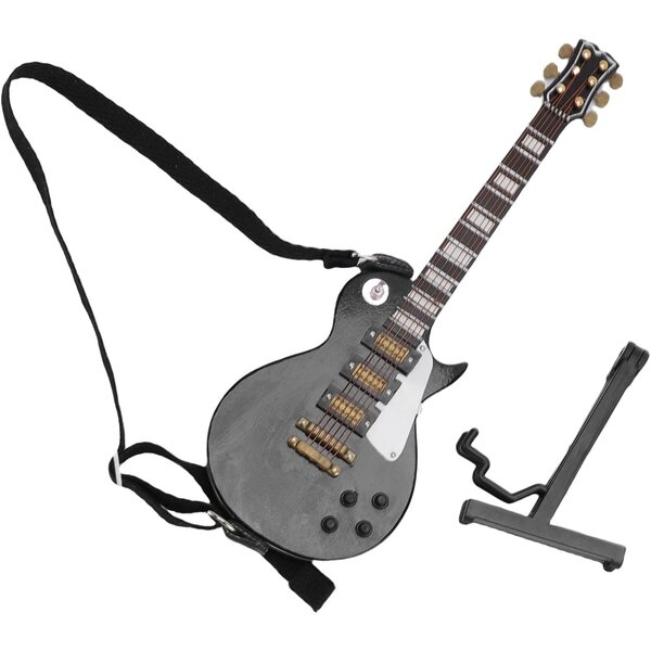 18 cm Miniatur-E-Gitarre aus Holz mit Ständer und Koffer zur Dekoration