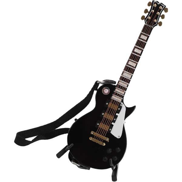 18 cm Miniatur-E-Gitarre aus Holz mit Ständer und Koffer zur Dekoration