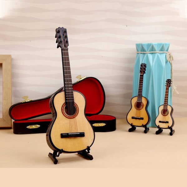 Haofy Miniatur-Gitarrenmodell aus Holz mit Saite, vielseitige und künstlerische Dekoration