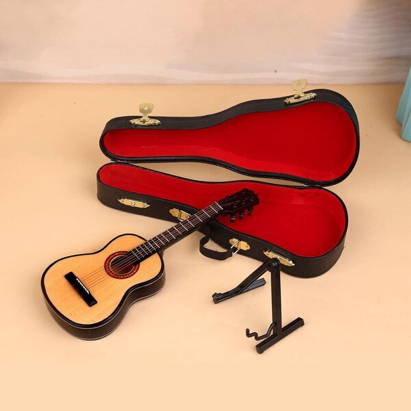 Haofy Miniatur-Gitarrenmodell aus Holz mit Saite, vielseitige und künstlerische Dekoration