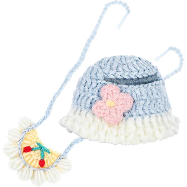 Rosa Hut- und Lätzchen-Set für 17-cm-Puppen aus weicher Baumwolle mit Blumen