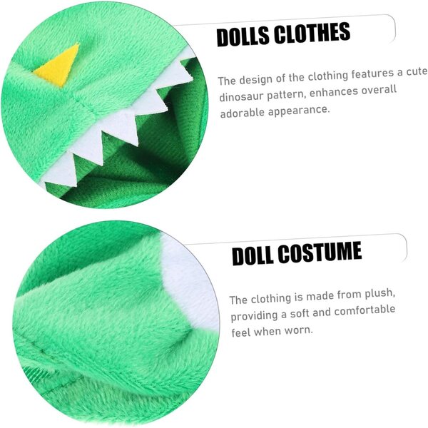 Costume Dinosauro Peluche per Bambole 20 cm - Vestiti Morbidi e Sostituibili per Bambine