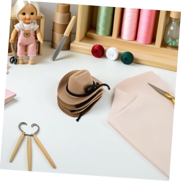 WOONEKY Set 4 Mini Cappelli Cowboy Floccati per Bambole e Decorazioni Western