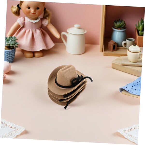 WOONEKY Set 4 Mini Cappelli Cowboy Floccati per Bambole e Decorazioni Western