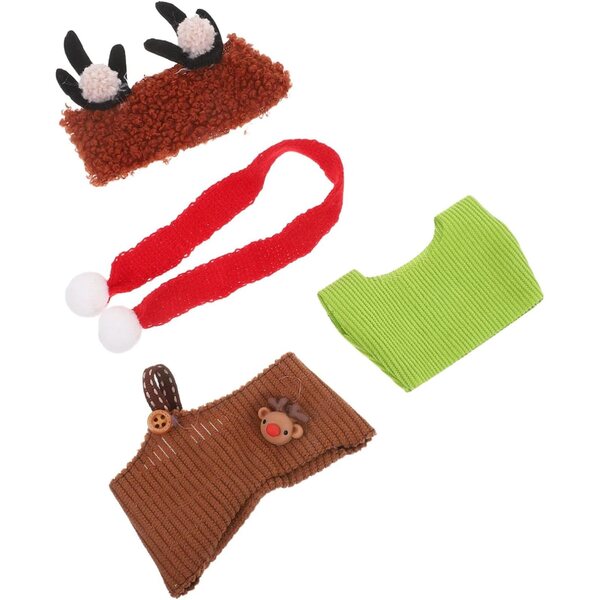 WOONEKY Kerstpoppenkledingset met feestelijke trui, rok en muts