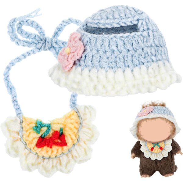 Strickmütze und Lätzchen-Set für Puppen und Stofftiere, weiche und kreative Accessoires