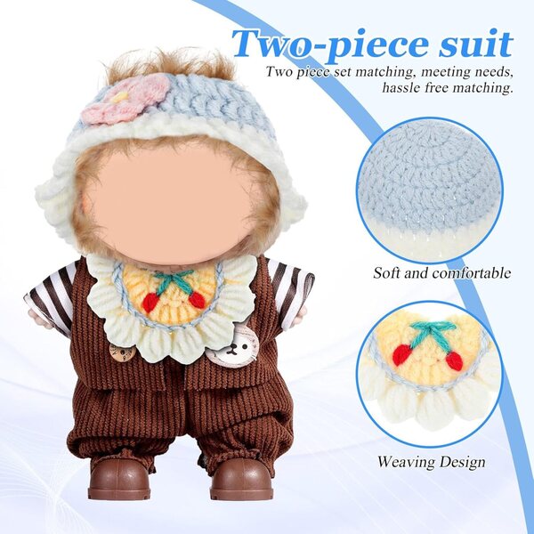 Strickmütze und Lätzchen-Set für Puppen und Stofftiere, weiche und kreative Accessoires