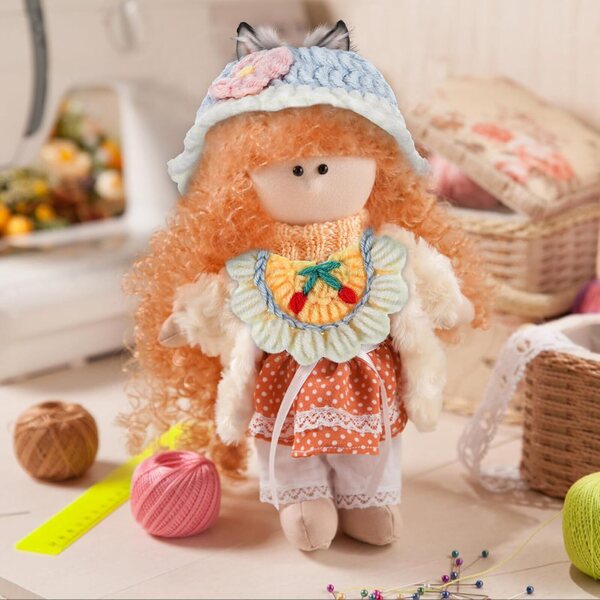 Strickmütze und Lätzchen-Set für Puppen und Stofftiere, weiche und kreative Accessoires