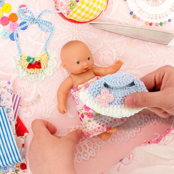 Strickmütze und Lätzchen-Set für Puppen und Stofftiere, weiche und kreative Accessoires