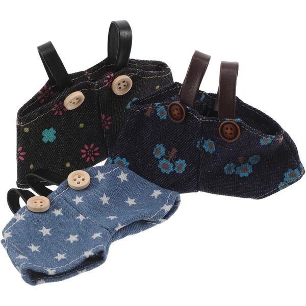 3 Vestiti per Pupazzi Kawaii in Tessuto Morbido Salopette Orsetto Denim Mini DIY