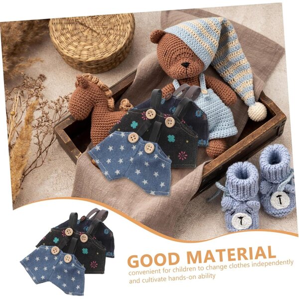 3 Vestiti per Pupazzi Kawaii in Tessuto Morbido Salopette Orsetto Denim Mini DIY